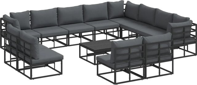 vidaXL Garten-Sofa-Set in U-Form aus pulverbeschichtetem Aluminium mit Kissen, 13-teilig, Schwarz - Bild 1