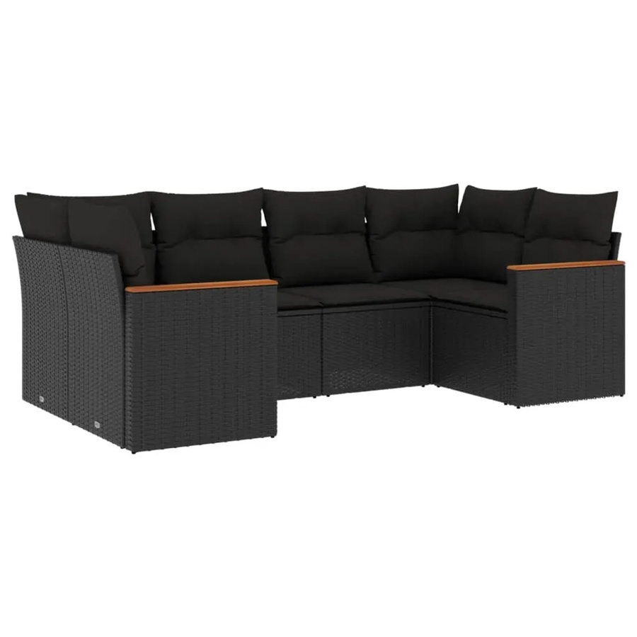 vidaXL 6-teilige Garten-Sofagarnitur in L-Form aus schwarzem Poly-Rattan mit Sitzkissen und Rückenkissen - Bild 2
