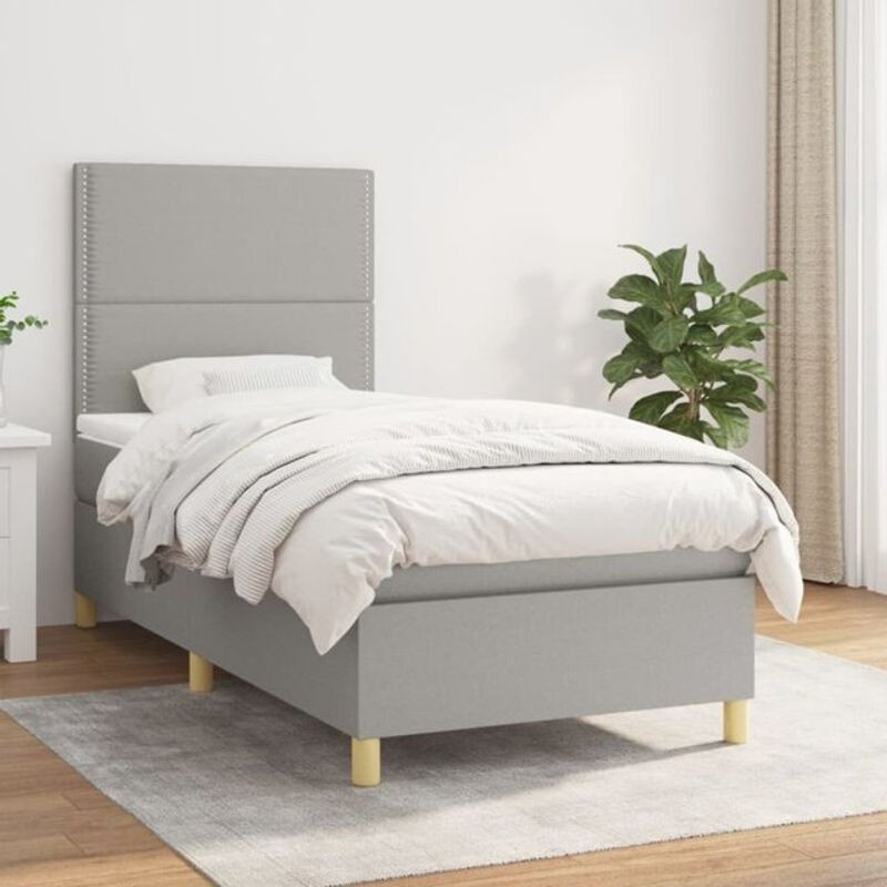 vidaxl Boxspringbett mit Matratze in Grau und Weiß aus Stoff und Holzwerkstoff, B/T/H: 90 x 200 x 118 cm - Bild 1