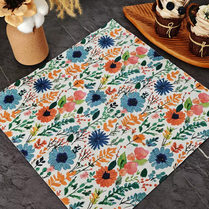 20 Stück GUANYAO Servietten im romantischen Landschaftsstil mit bunten Blumen und Blättern, 2-lagig, B: 33 cm, Farbe: Mehrfarbig - Bild 3