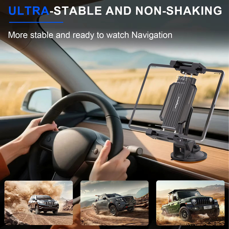 xnyocn Universal Tablet und Handyhalterung für Auto-Armaturenbrett und Windschutzscheibe, Schwarz, passend für Geräte von 4 bis 13 Zoll - Bild 2