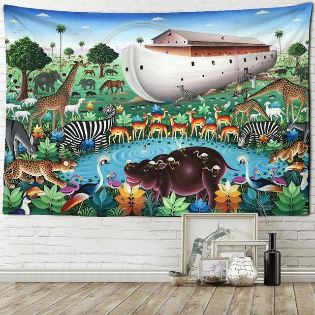 Super Six Wandteppich im Boho-Stil mit Mandala- und Tiermotiven, Mehrfarbig, Breite: 95 cm, Höhe: 70 cm - Bild 1