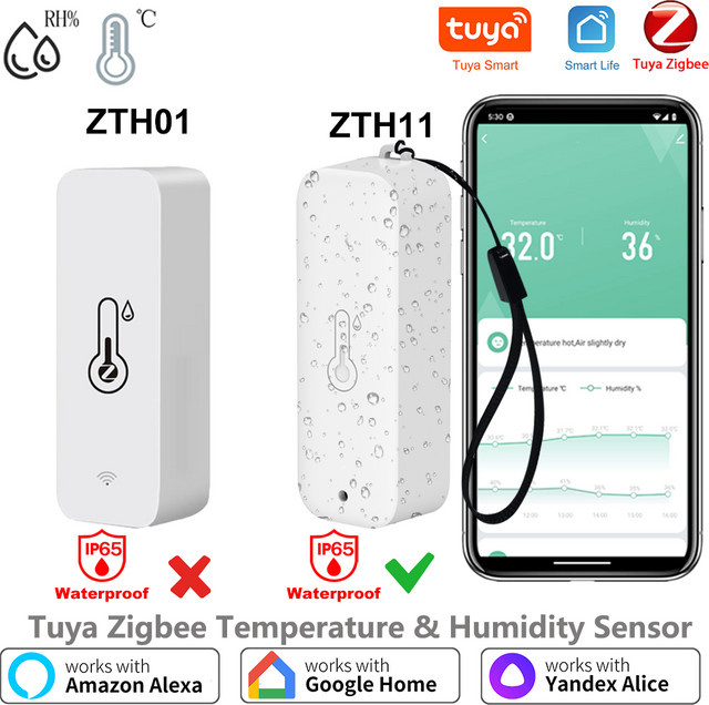 Tuya Zigbee Temperatur- und Feuchtigkeitssensor IP65 Thermo-Hygrometer mit App-Fernsteuerung in Weiß, kompatibel mit Yandex Alexa - Bild 1