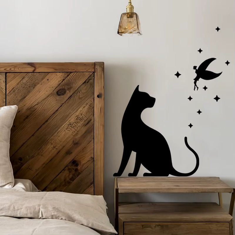 HonC Selbstklebender Wandaufkleber mit Katzen-Silhouette in Schwarz aus PVC für Wohnzimmer und Schlafzimmer - Bild 6