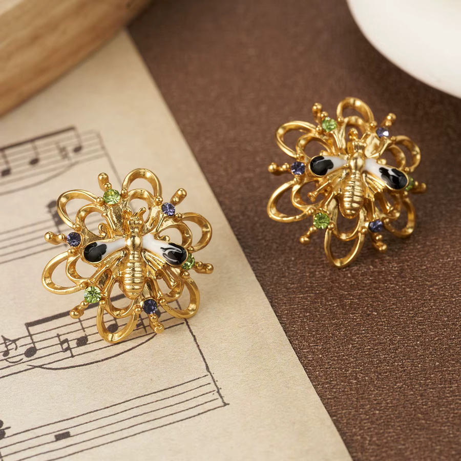 Kovonchy Ohrstecker, Bienen- und Blumenmotiv, 18K vergoldet, Damen und Mädchen, Zirkonia - Bild 5