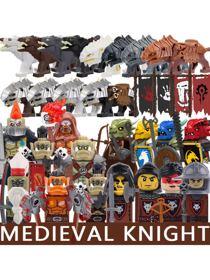 BRICKPANDA Mittelalterliche Burg Soldat Figuren, Bausteine, Ritter, Ork, Krieger, Drache, Wolf, Tiere, Kampf, Flaggen, Zubehör - Bild 2