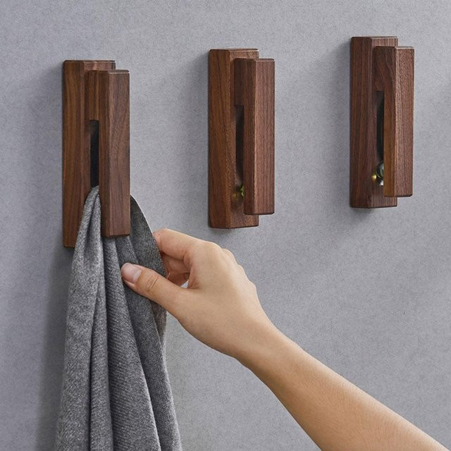 OutsideWorld Handtuchhalter aus Holz für die Wand in Braun, Handtuchhaken für Küche und Bad Type 2 - Bild 1