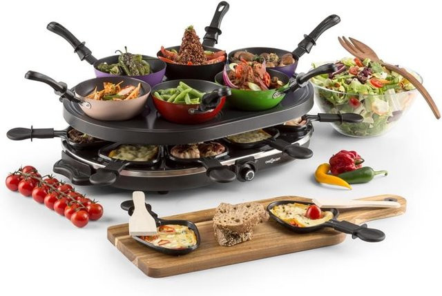Oneconcept Woklette Tischgrill Raclette Wokset mit Antihaftbeschichtung für 8 Personen, 1200 W, Multicolour - Bild 1