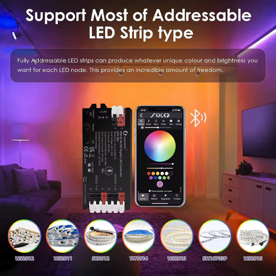 CENFAYA ESP32 WLED LED-Streifen-Controller mit Mikrofon und Musik-Modus für adressierbare RGB-IC FCOB-Streifen in Weiß - Bild 3