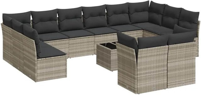 vidaXL 13-teilige Garten-Sofagarnitur in U-Form aus Polyrattan mit Kissen in Hellgrau - Bild 1
