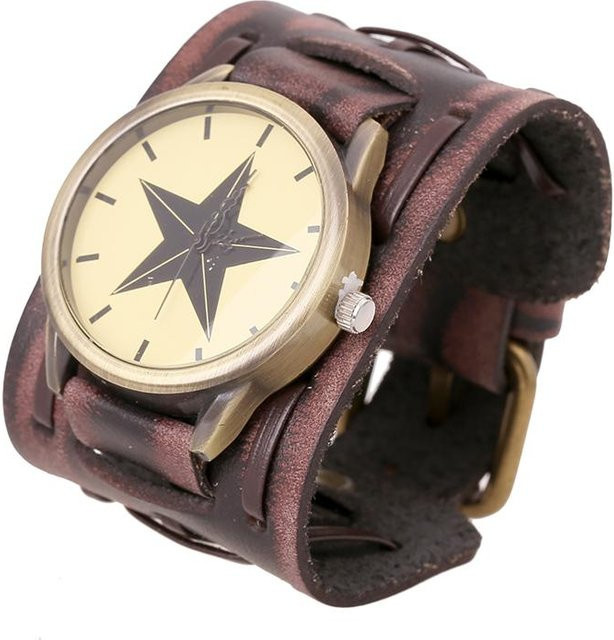 YIRAN Armbanduhr Quarz, Messing, Lederarmband, Grau, Herren - Bild 1