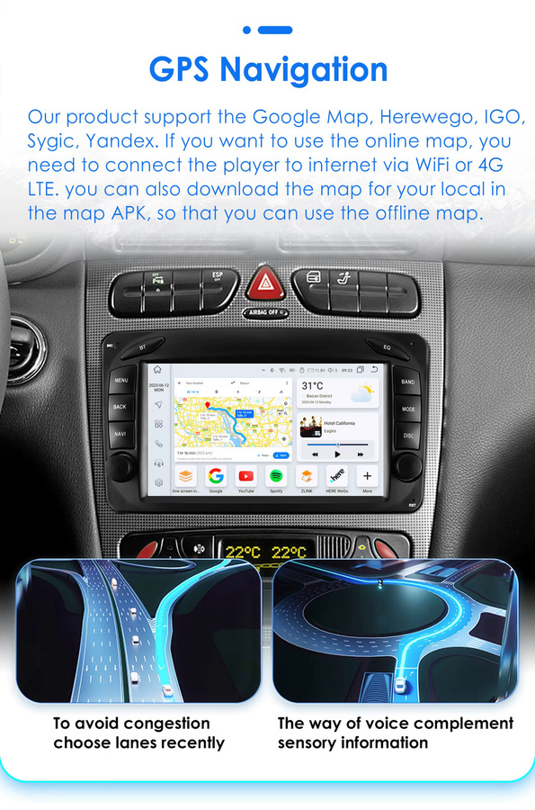 Hizpo Android Auto Smart System mit GPS und CarPlay für Mercedes Benz CLK W209 C209 W168 W203 W463 Vito Viano 1998-2006, 7 Zoll, Schwarz - Bild 3