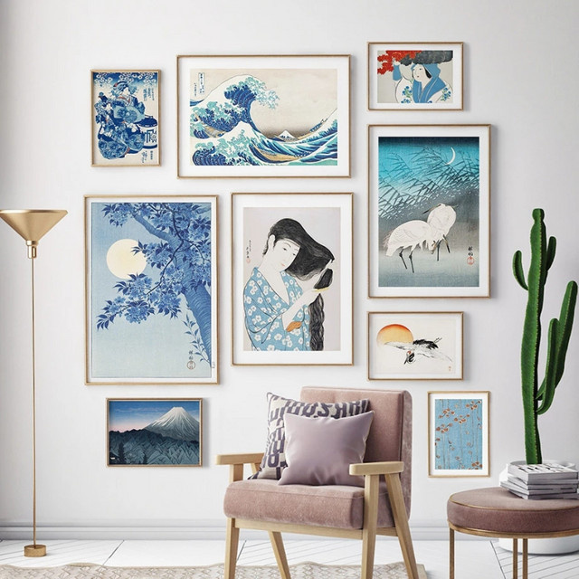 Potdemiel Vintage Wandkunst Leinwandmalerei Hokusai Wellen Mount Fuji Japanische Frauen Nordic Poster Druck ohne Rahmen - Bild 1