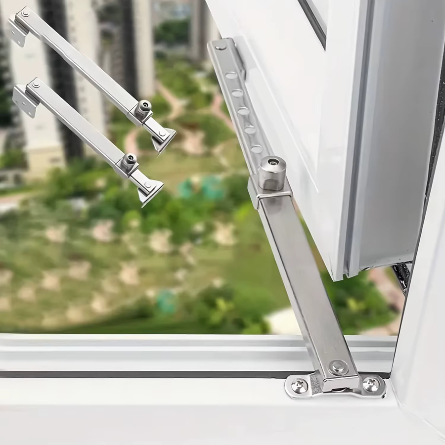 Fensterscharniere und Flügelfensterstreben mit Schlössern in Silber, galvanisierter gebürsteter Edelstahl-Look mit abgewinkelter fester Basis und 6 festen Schlitzen - Bild 3