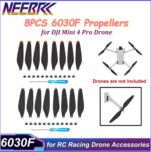DJI Mini 4 Pro Ersatzpropeller Set 6030F Geräuscharm in Schwarz und Silber, 8 Stück - Bild 1