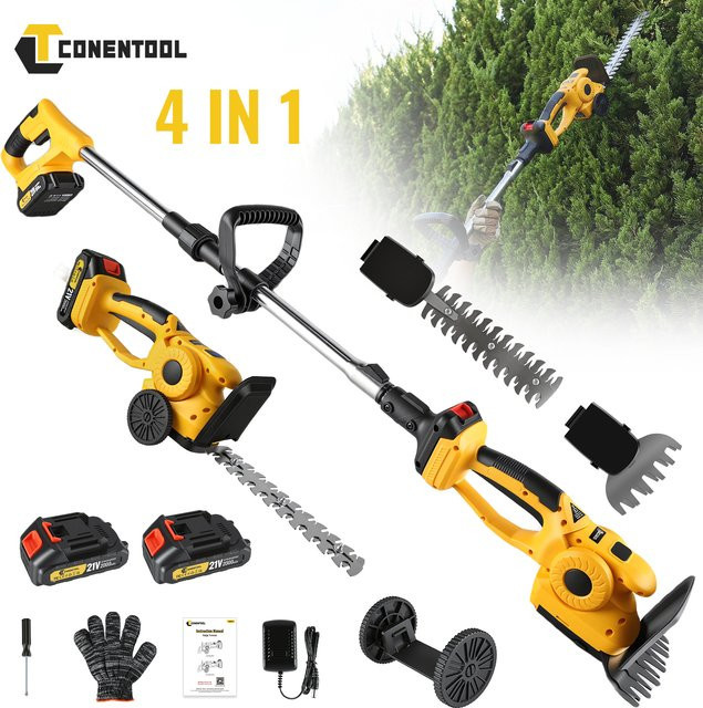 Conentool 4-in-1 Elektrischer Akku-Heckenschneider und Strauchschneidemaschine 9 Zoll mit 20000RPM, 21V, kompatibel mit Makita 18V LXT Akku, Blau-Gelb - Bild 1