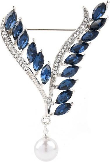 YIRAN Jewelry Brosche Engelsflügel, Messing, Silber, Kristall, Perle, Unisex - Bild 1