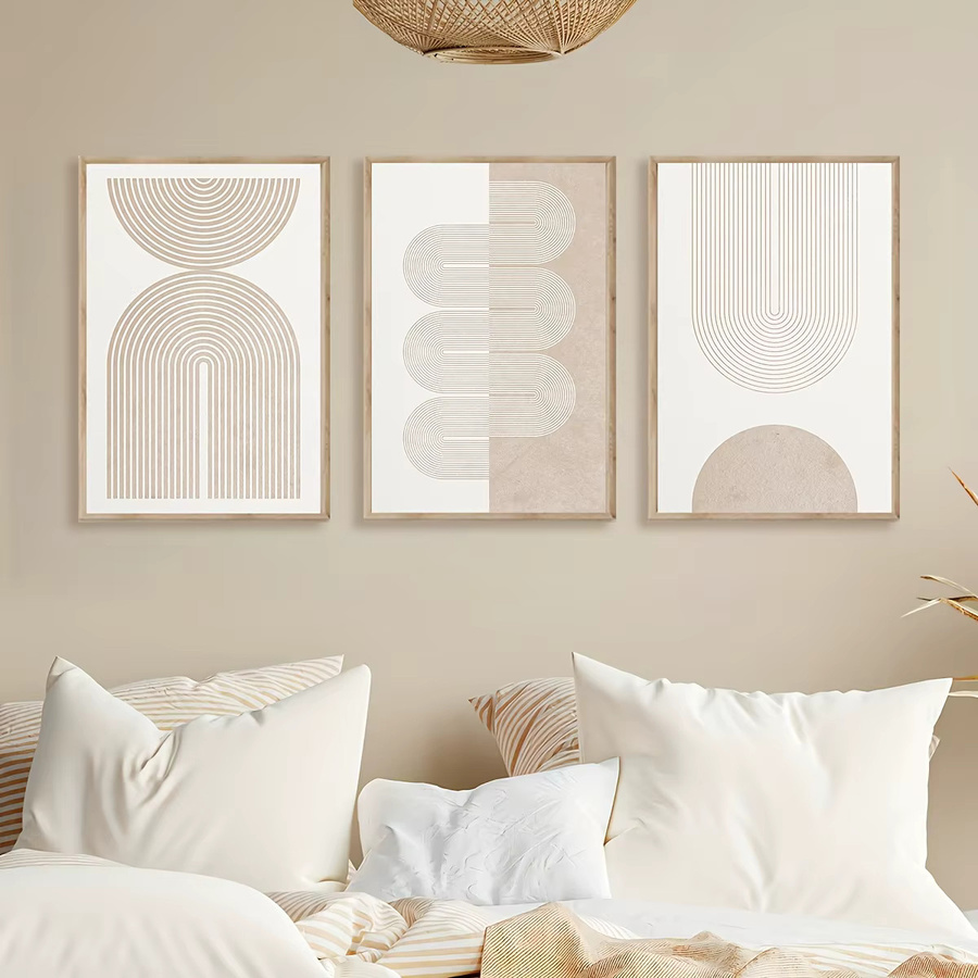 Potdemiel 3-teiliges modernes Retro-Kunstdekor-Set aus Leinwand, abstrakte Wandkunst in Beige, ungerahmter Tintendruck für dein Heimbüro oder Wohnzimmer - Bild 1