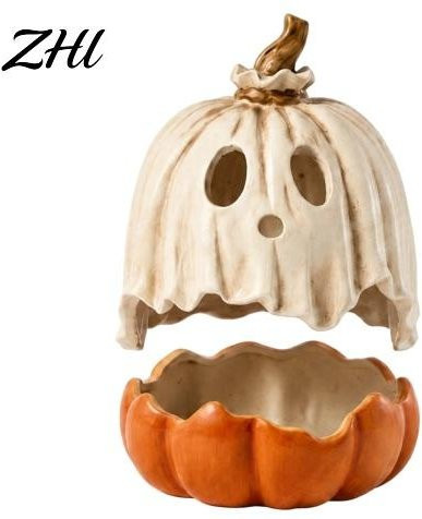 Aether Halloween Deko-Set mit leuchtendem Geist und Kürbis in Orange, Vintage LED-Kerzen für die Tischdekoration - Bild 1