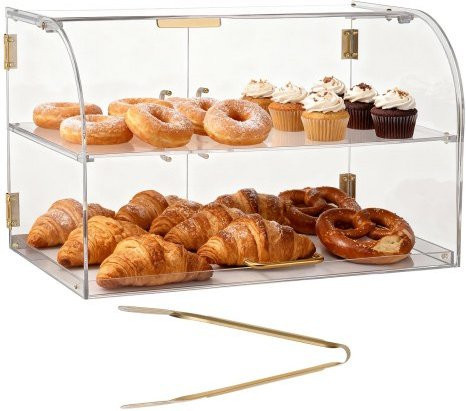 VEVOR Gebäckvitrine 2-stöckig aus transparentem Acryl mit magnetischer Rücktür und abnehmbarer Trennwand, B/T/H: 55,8 x 35,5 x 35,5 cm - Bild 1
