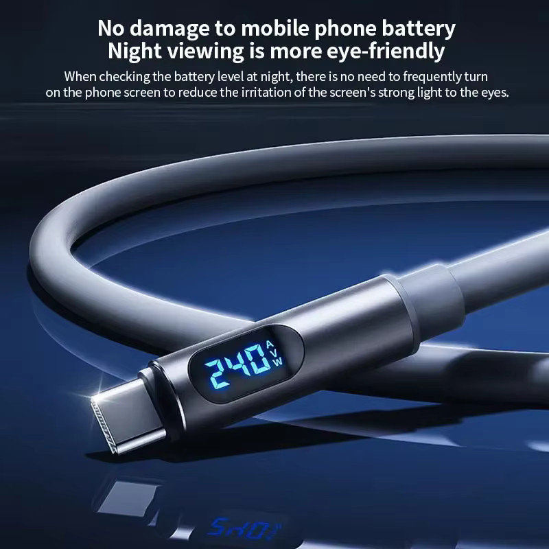 Tutew Typ-C-Kabel mit Leistungsanzeige in Grau, 240 W, 480 Mbit/s für Datenübertragung und PD-Aufladung, kompatibel mit iPhone 15 16 17, Samsung und Huawei - Bild 3