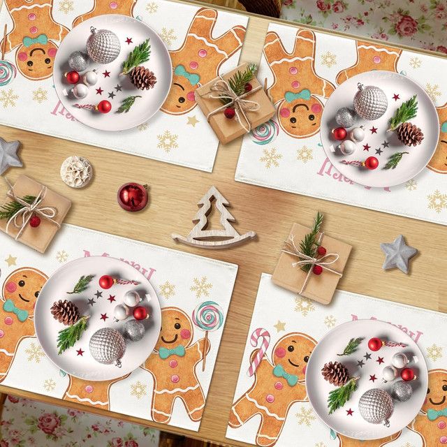 VIKAMA Weihnachtliche Tischmatte mit Lebkuchenmann Motiv in Multicolor für Küche und Restaurant - Bild 1