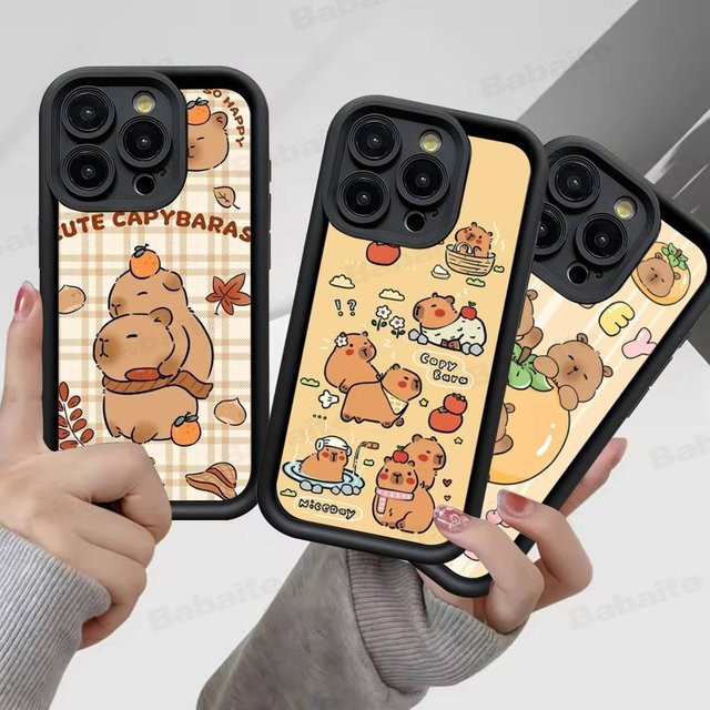 Weiche Silikon-Handyhülle mit Cartoon-Capybara Design für Apple iPhone 11 12 13 14 15 16 17 Pro Max in Multicolour - Bild 1