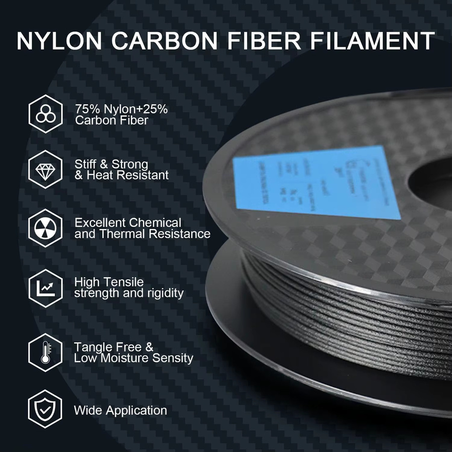 MANLANG PA12-CF Kohlefaser-Nylon-Filament 1,75mm Schwarz 500g für FDM 3D-Druck - Bild 2