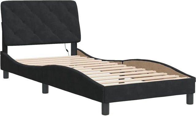 vidaXL Bettgestell mit LED-Unterbettbeleuchtung und USB-Ladeport aus Samt in Schwarz, B/T/H: 90 x 200 x 218 cm - Bild 1