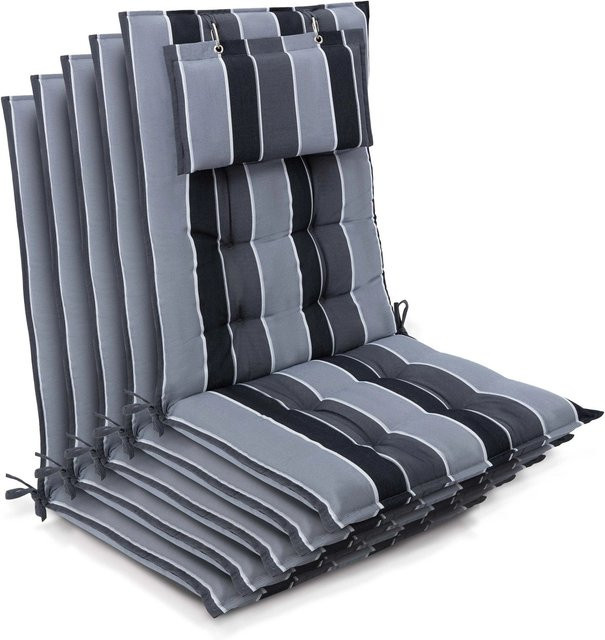 Beautissu 5er Set Sun-HL Hochlehner Auflage Anthrazit-Gestreift, B/T/H: 120 x 50 x 8 cm - Bild 1