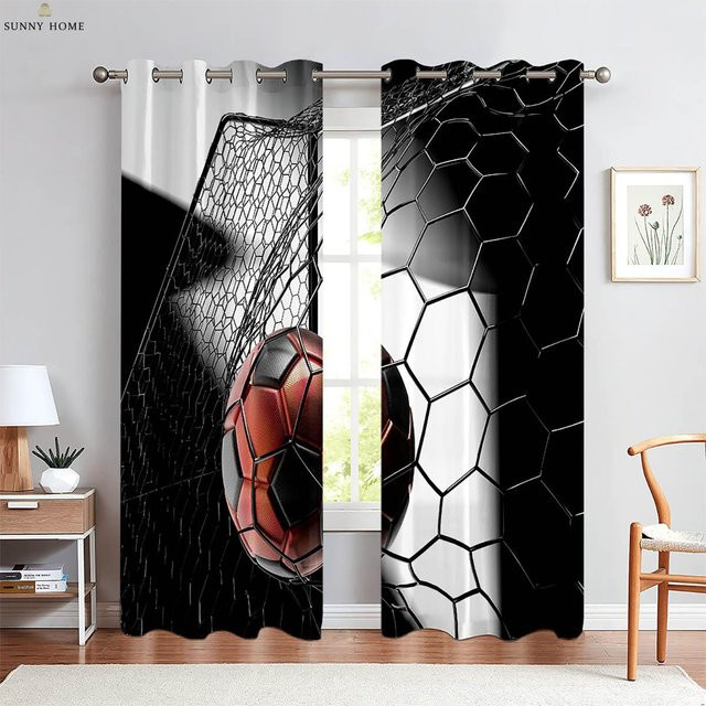 Basketball Vorhänge mit 3D-Stereo-Musterdruck aus Polyester, Schwarz, B: 50 cm, H: 140 cm, 2er-Set - Bild 1