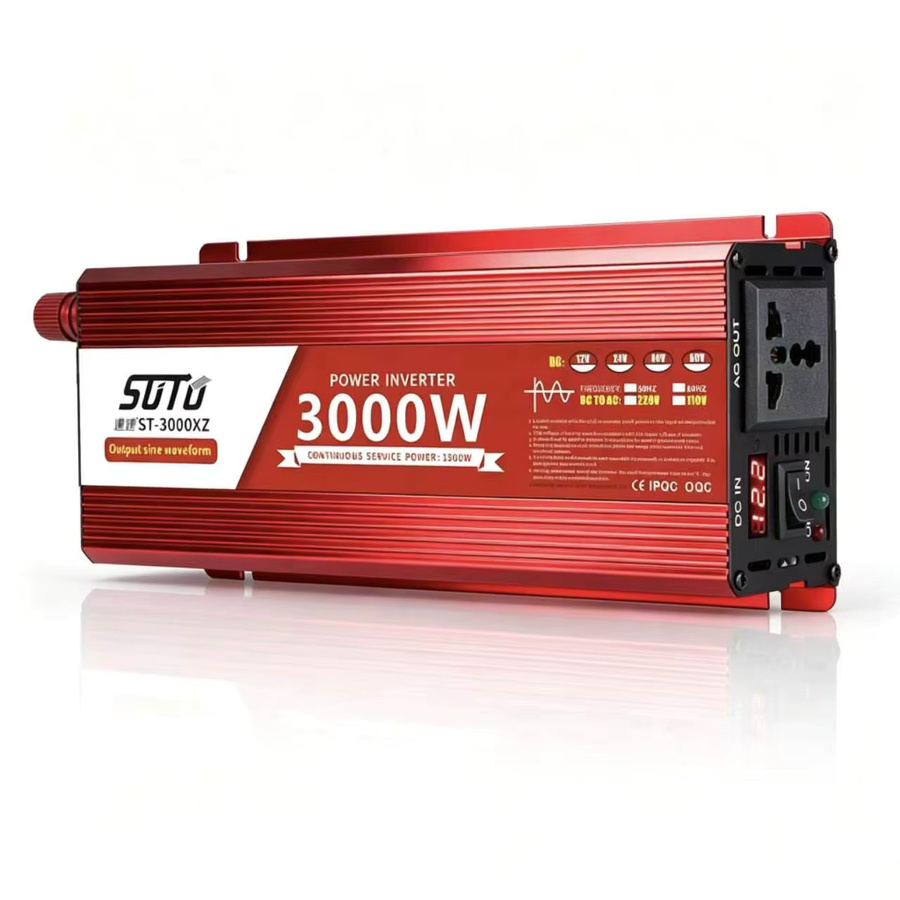 SUTU POWER Wechselrichter 12V 220V Reine Sinuswelle 3000W DC 12V 24V zu AC 220V 110V Tragbarer Stromversorgungskonverter in Rot - Bild 4