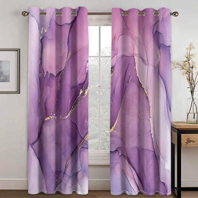 2-teiliges Yiran Furniture Vorhang-Set mit Marmor-Design in Rosa, Gold und Grau, halbtransparent, Breite: 250 cm, Höhe: 250 cm - Bild 1