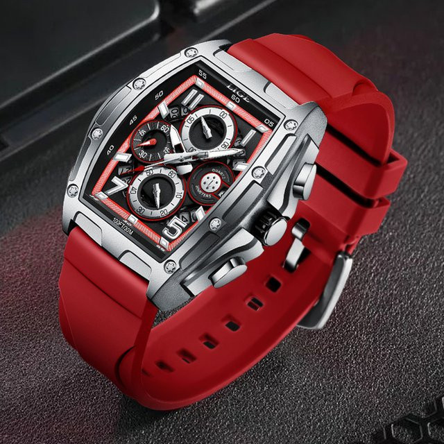 LIGE Armbanduhr Chronograph, Quarz, eckig, Silikon, Schwarz, Herren - Bild 1