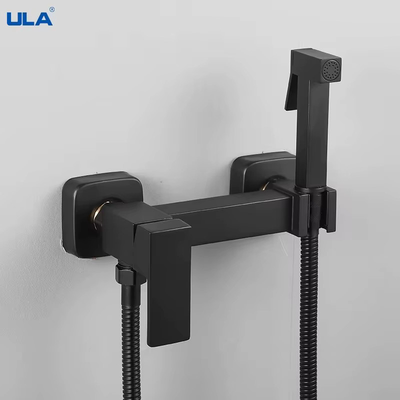 ULA Messing-Bidet-Armatur in Matt Schwarz, tragbarer Bidet-Sprühkopf als Warm- und Kaltwasser-Mischer für die Hygienedusche - Bild 1