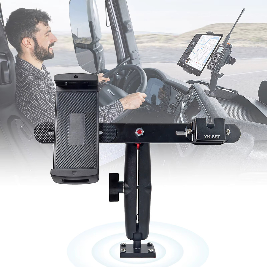 YNIBST Auto-Tablet-Halterung mit Bohrfuß und Klemme für LKW zur Wandmontage, Schwarz - Bild 2