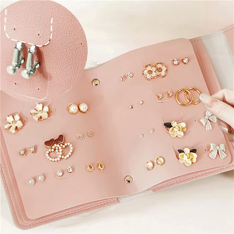Tragbare Schmucktasche aus PU-Leder mit mehreren Schichten zur Aufbewahrung von Ohrringen und Ringen in Grün oder Pink - Bild 1