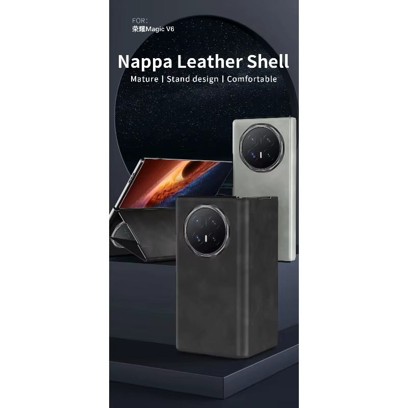Sle Nappa Lederhülle Coque für Honor Magic V6 V5 Magnetische Flip-Hülle mit 360 Grad Vollschutz und verstecktem Ständer in Schwarz oder Grau - Bild 2