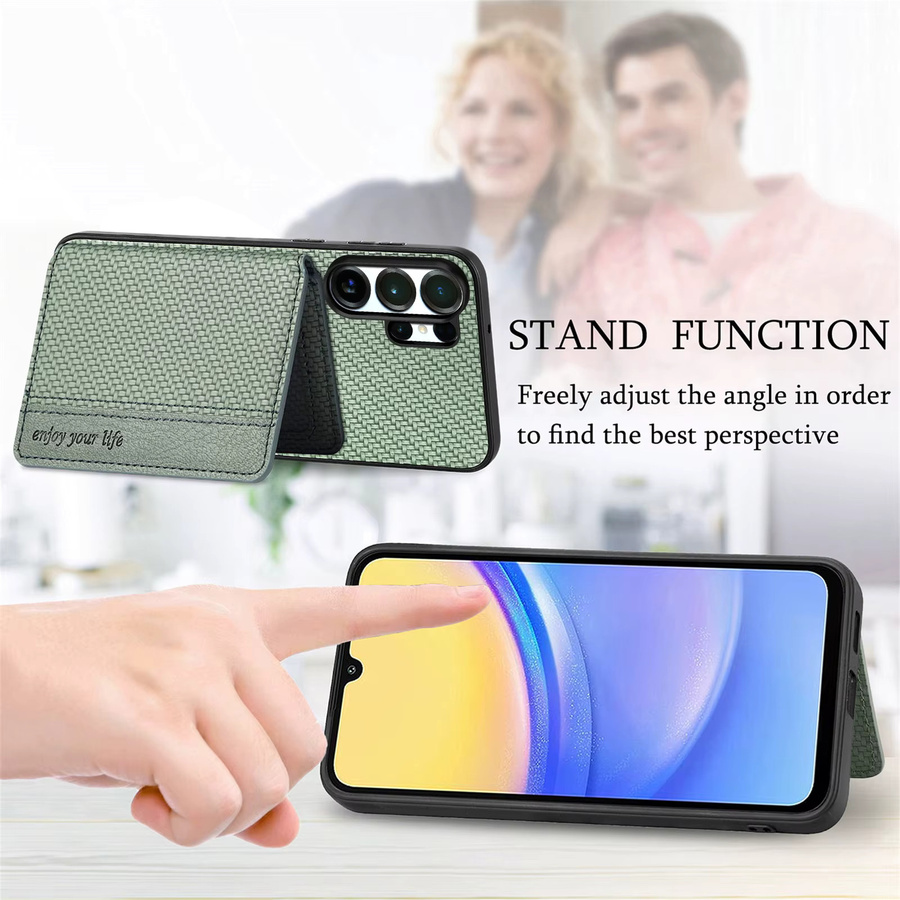 Magnetische Carbonfaser-Kartenhalter-Brieftasche Handyhülle für Samsung S26 S25FE Ultra S24 Plus S23 S22 S21 in Grün mit Standfunktion - Bild 4