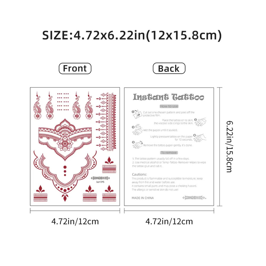 ROCOOART Henna-Tattoos, 6 Stück, Rot, Indien-Blume, Damen - Bild 5