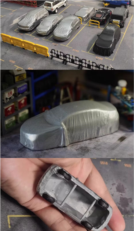 Handgefertigte Modellgarage für 1:64 Autos als Dekoration für Sandtische und Modellszenerien in Grau - Bild 5