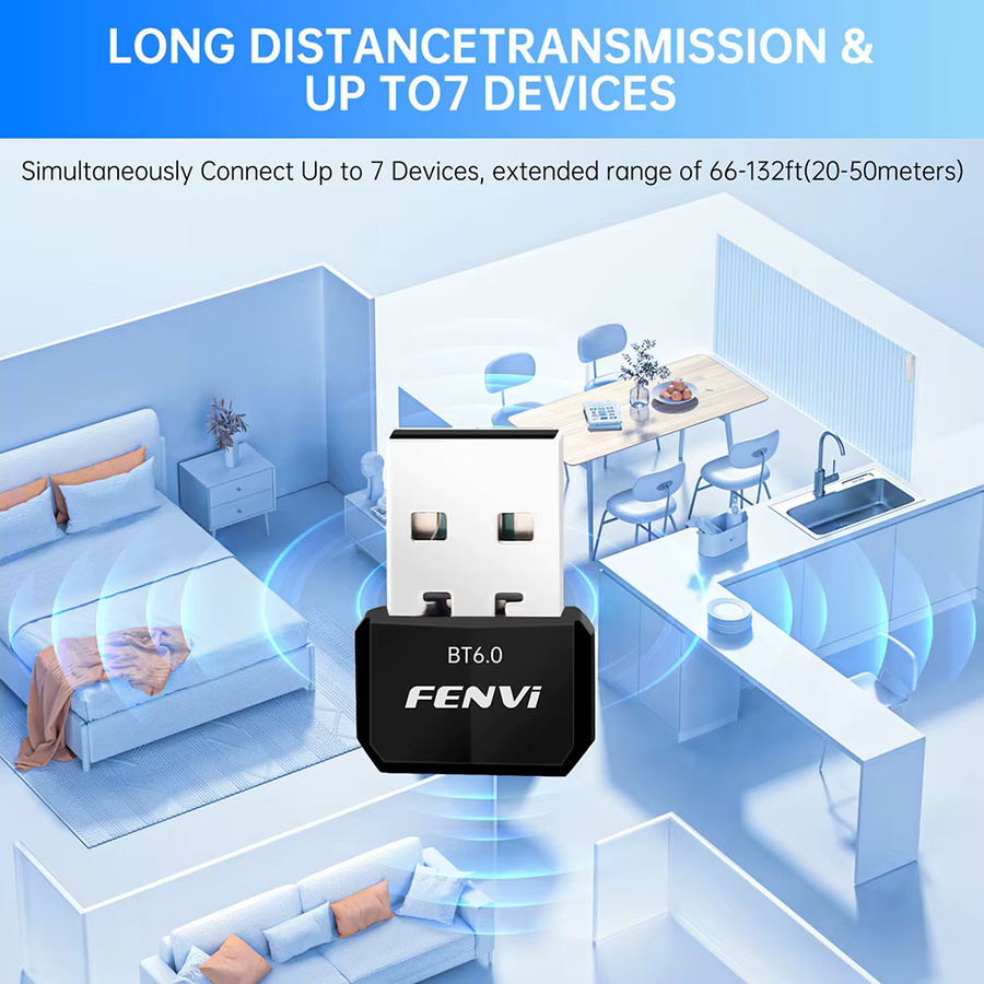 Fenvi USB-Bluetooth-Adapter BT6.0 Sender und Empfänger in Schwarz für PC, Lautsprecher, Maus und Tastatur, treiberfrei für Windows 10/11/8.1 - Bild 4