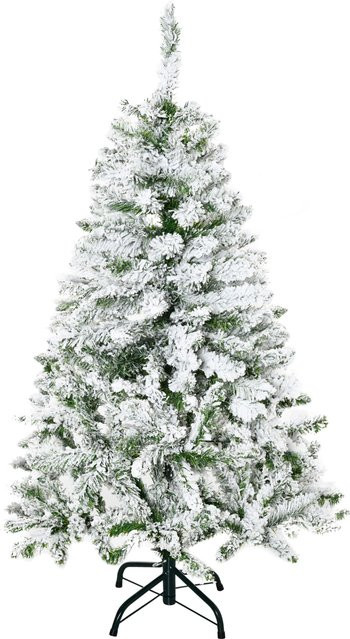 HOMCOM Künstlicher Weihnachtsbaum mit Schnee in Grün und Weiß, 120 cm Kiefernbaum mit 200 Spitzen und Metallständer für deine Weihnachtsdekoration - Bild 1