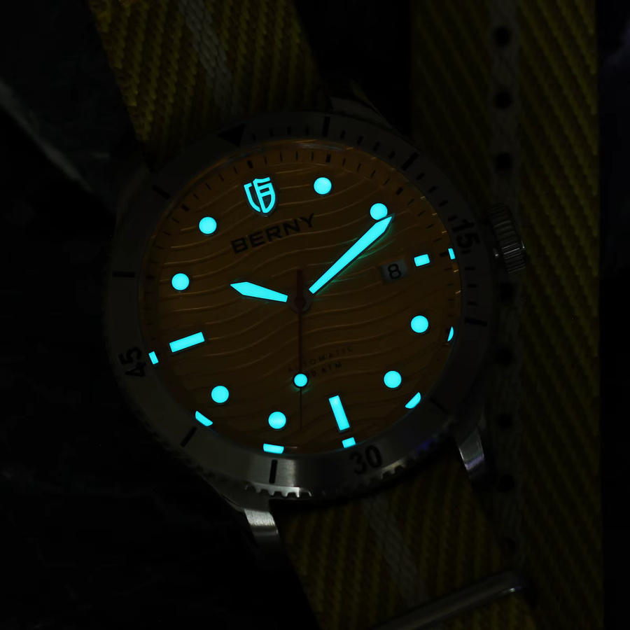 BERNY Taucheruhr, Automatik, Edelstahl, Saphirglas, Textil/NATO, Herren - Bild 4