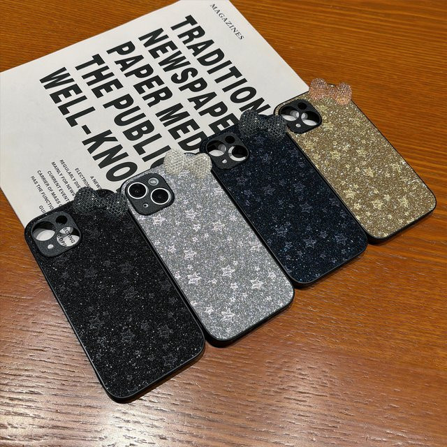 Luxuriöse Handyhülle mit 3D-Diamant-Schleife und funkelnden Sternen für Apple iPhone 12 bis 17 Pro Max in Schwarz Matt - Bild 1