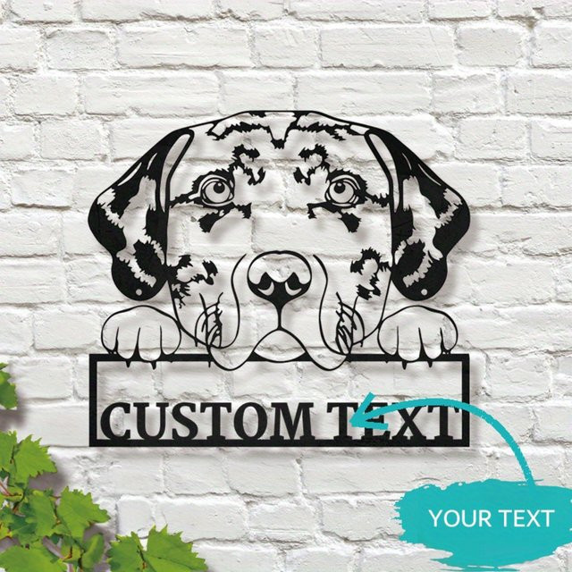 Personalisiertes Catahoula Leopard Hund Metall Wandkunst Namensschild von Hello Young in Schwarz - Bild 1