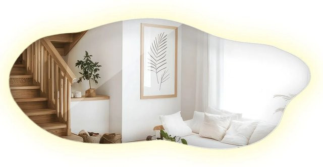 Wallfluent Spiegel mit LED-Licht in unregelmäßiger Form, Neutralweiß 4000K, B: 35 cm, H: 80 cm - Bild 1