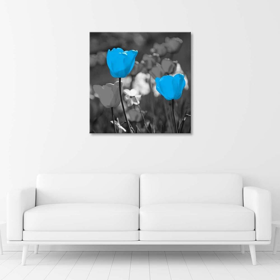 Feeby Leinwanddruck Blaue Tulpen auf einer Wiese, B/H: 30 x 30 cm - Bild 2