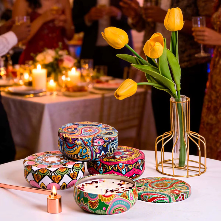 UDOCOOL Vintage Duftkerze aus Sojawachs im Glas mit Blumenduft in Beige und Multicolour - Bild 5