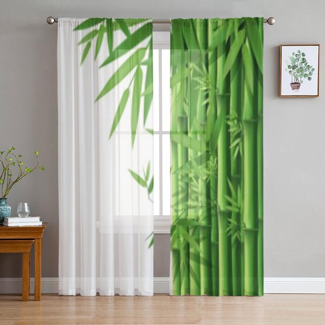 Super Six Transparente Organza Vorhänge in Weiß mit floralem Design, Breite: 135 cm, Höhe: 114 cm - Bild 1